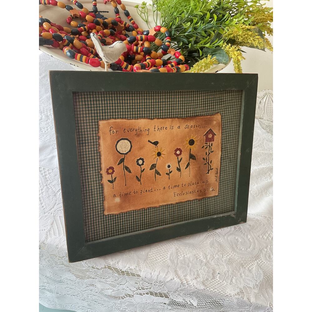 Vintage Primitive Jeri L. Baird Flower Art 10.5” x 12.5”
